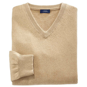 Pull cachemire col V, Couleur : Beige, Tour de poitrine : L (106/110), par l’Homme Moderne.