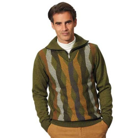 Pull camionneur jacquard, Tour de poitrine : M (96/100), Couleur : Camel/Kaki, par l’Homme Moderne.