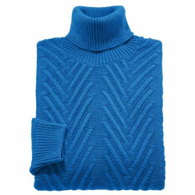 Pull col roulé torsades, Tour de poitrine : XL (112/116), Couleur : Bleu, par l’Homme Moderne.