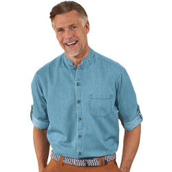 Chemise denim col mao
