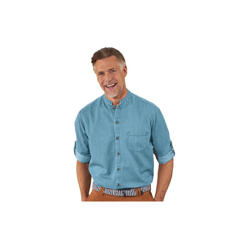 Chemise denim col mao