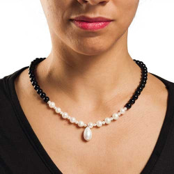 Collier onyx & perle d'eau douce