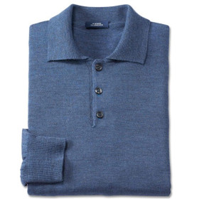 Pull col polo mérinos Pierre Clarence®, Tour de poitrine : 3XL (128/132), Couleur : Bleu, par l’Homme Moderne.