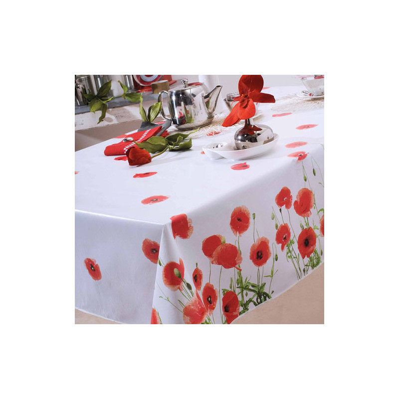 Toile cirée coquelicots ronde BlanClarence®