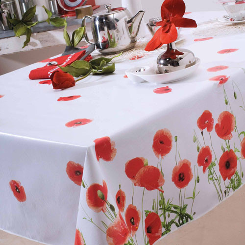 Toile cirée coquelicots ronde BlanClarence®