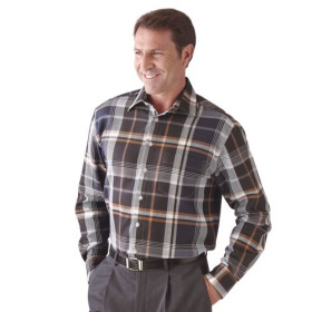 Chemise flanelle à carreaux camel et noir, Encolure : L (41/42), Couleur : Camel, par l’Homme Moderne.