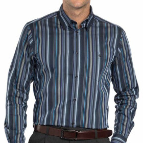 Chemise rayée amincissante, Encolure : 39/40, Couleur : Bleu, par l’Homme Moderne.