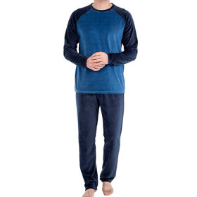 Pyjama velours bicolore, Tour de poitrine : L (104/108), Couleur : Bleu, par l’Homme Moderne.
