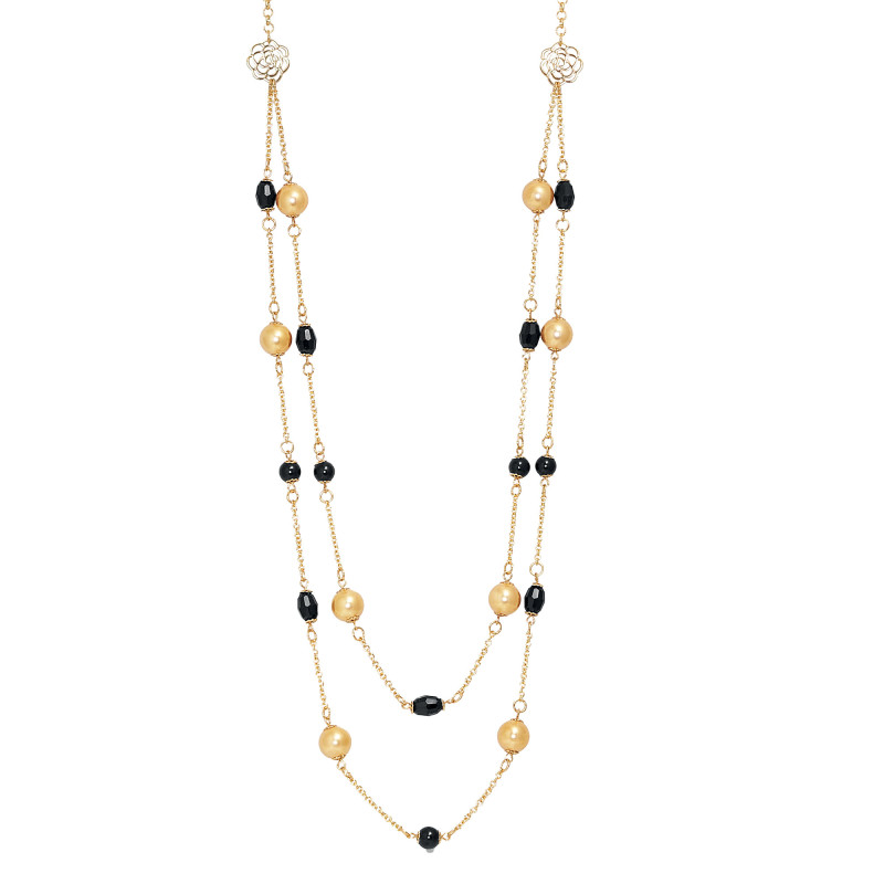 Collier 2 rangs plaqué or et perles