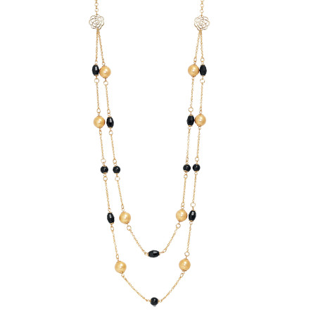 Collier 2 rangs plaqué or et perles