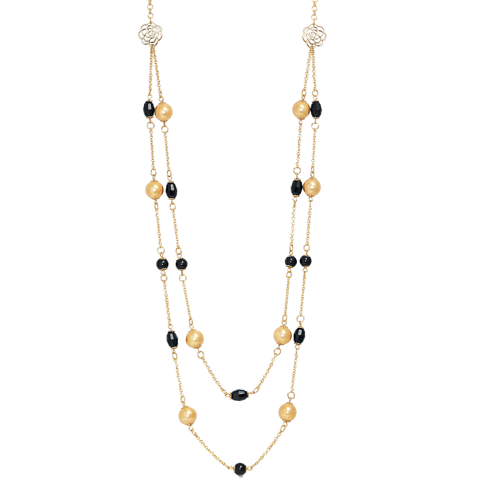 Collier 2 rangs plaqué or et perles