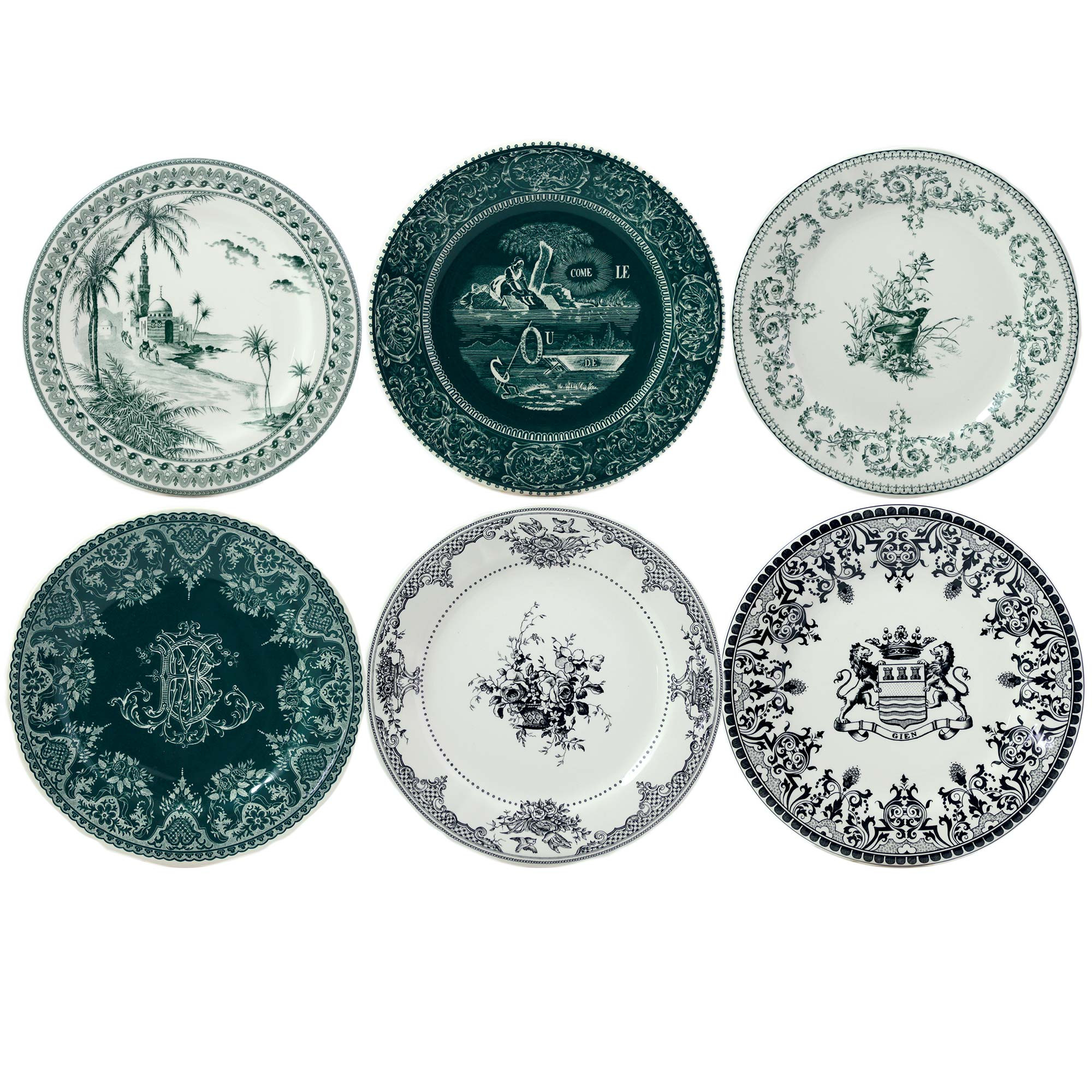 Le lot de 6 assiettes dépareillées vertes
