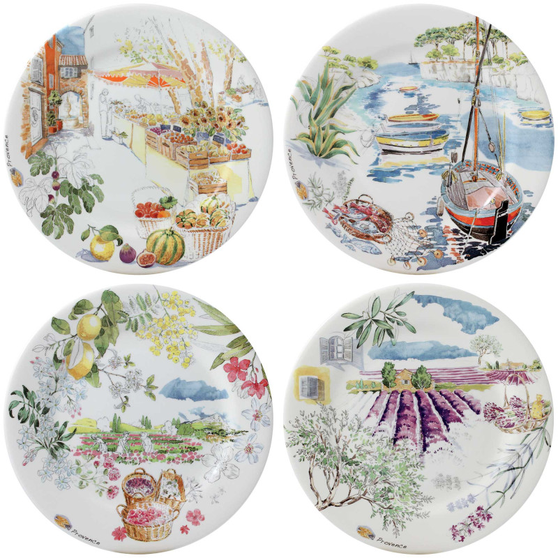 Les quatre assiettes à dessert "aquarelle provençale"