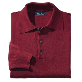 Pull-polo Mérinos Bordeaux, Tour de poitrine : XL (112/116), Couleur : Bordeaux, par l’Homme Moderne.