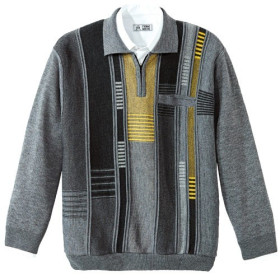 Pull-polo jacquard zippé, Tour de poitrine : L (104/108), Couleur : Gris, par l’Homme Moderne.