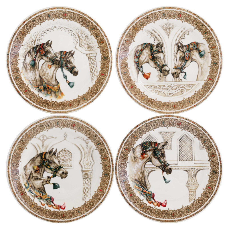 Quatre assiettes à dessert "Chevaux du vent"