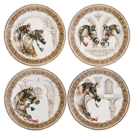 Quatre assiettes à dessert "Chevaux du vent"