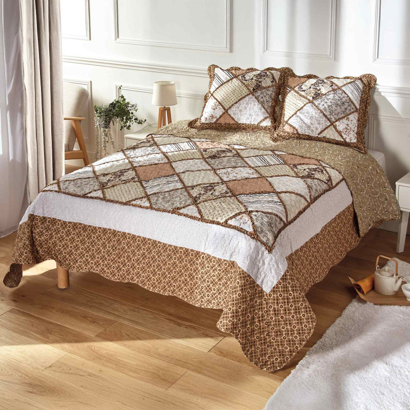 Couvre-lit patchwork Moka + Les 2 taies OFFERTES