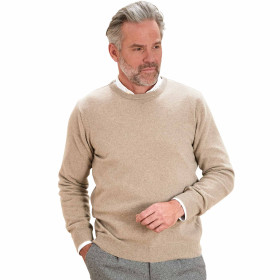 Pull cachemire ras de cou, Tour de poitrine : M (96/100), Couleur : Beige, par l’Homme Moderne.