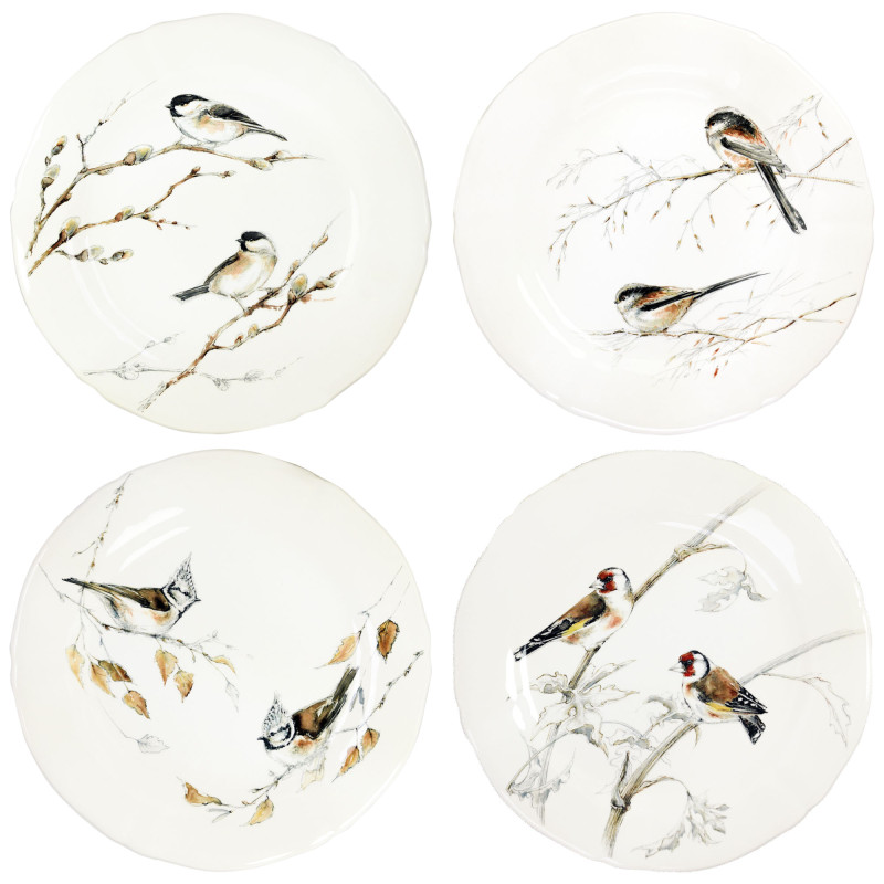 Les quatre assiettes à dessert “ Oiseaux de la forêt ”