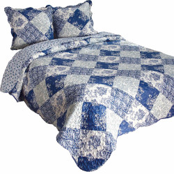 Couvre-lit patchwork Bleu...