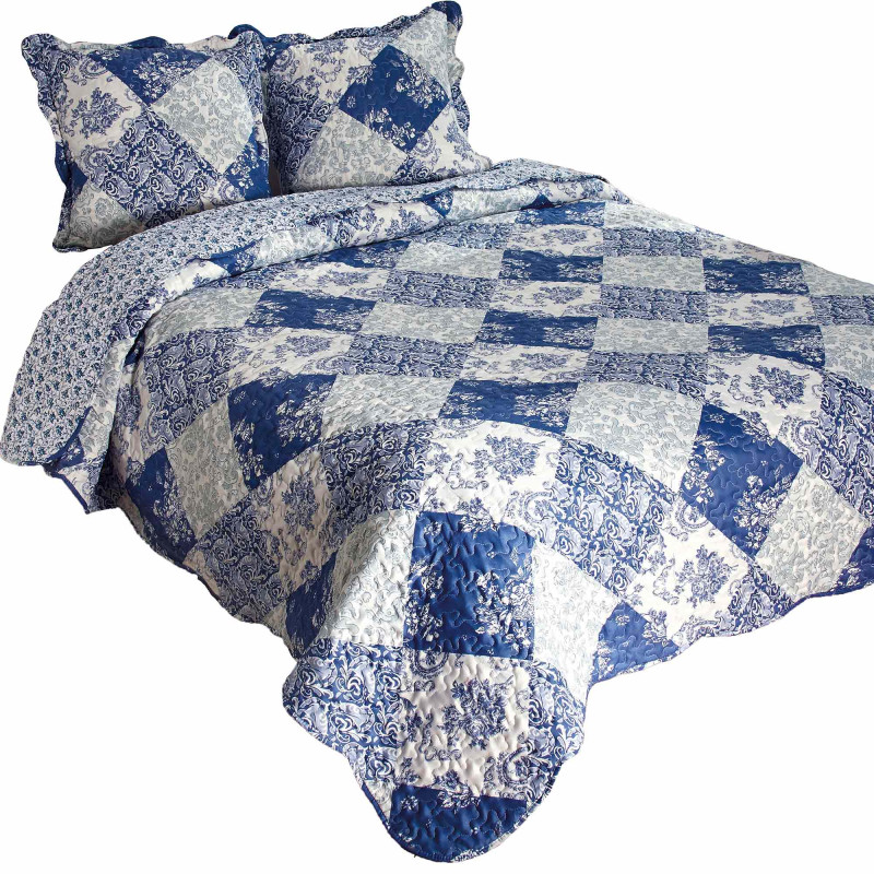 Couvre-lit patchwork Bleu Giverny + 2 taies OFFERTES