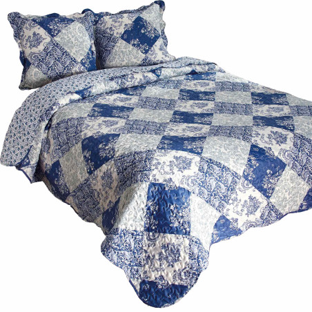 Couvre-lit patchwork Bleu Giverny + 2 taies OFFERTES