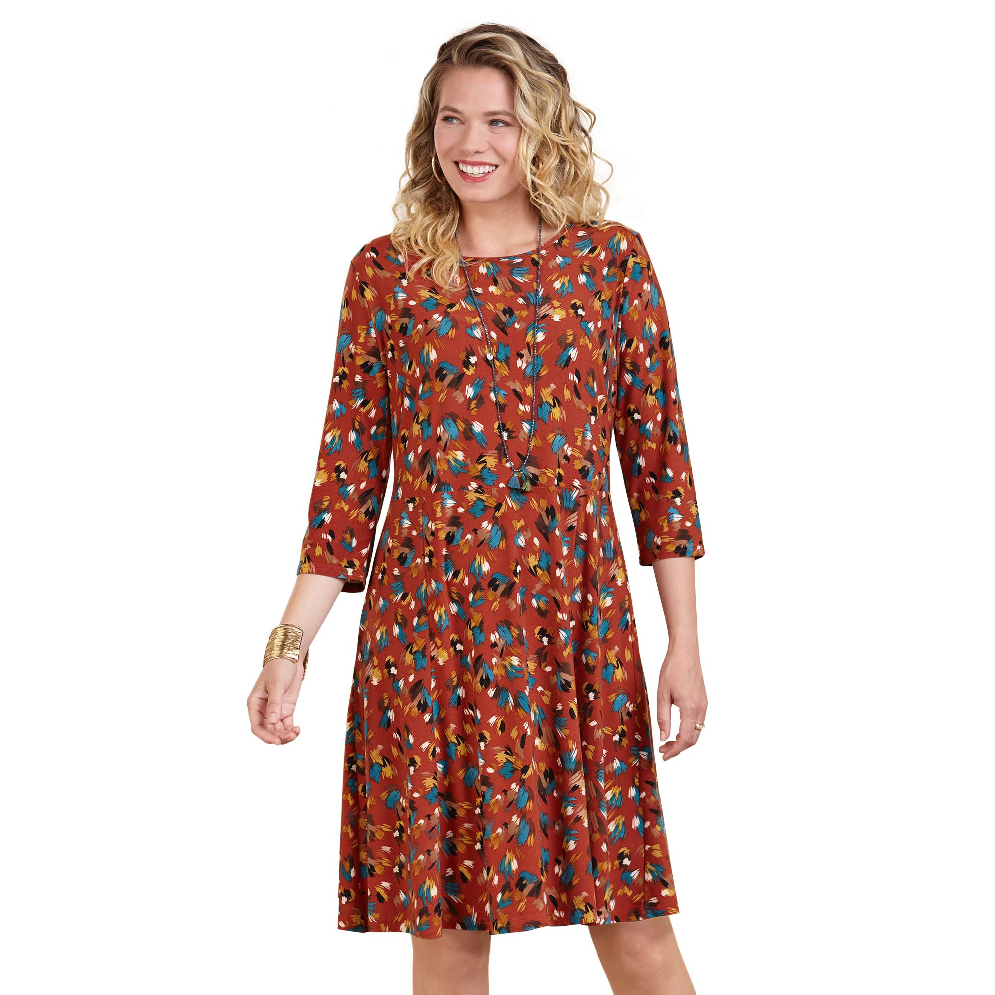 Robe infroissable "plumes"