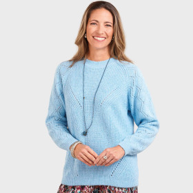 Pull maille ajourée Azur, Taille : 38/40, Couleur : Ciel, par l’Homme Moderne.