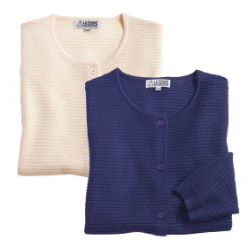 Gilet laine maille côtelée - les 2, Taille : 38/40, Couleur : Écru rosé/Indigo, par l’Homme Moderne.