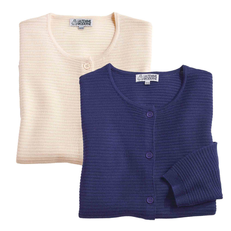 Gilet laine maille côtelée - les 2