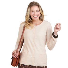 Gilet laine maille côtelée, Taille : 38/40, Couleur : Écru rosé, par l’Homme Moderne.