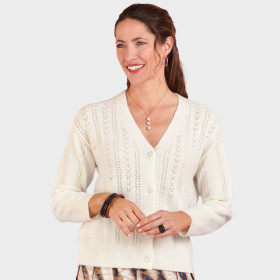 Gilet maille ajourée, Taille : 38/40, Couleur : Écru, par l’Homme Moderne.