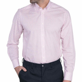 Chemise droite imprimé micro motif col boutonné, Encolure : 39/40, Couleur : Rose, par l’Homme Moderne.
