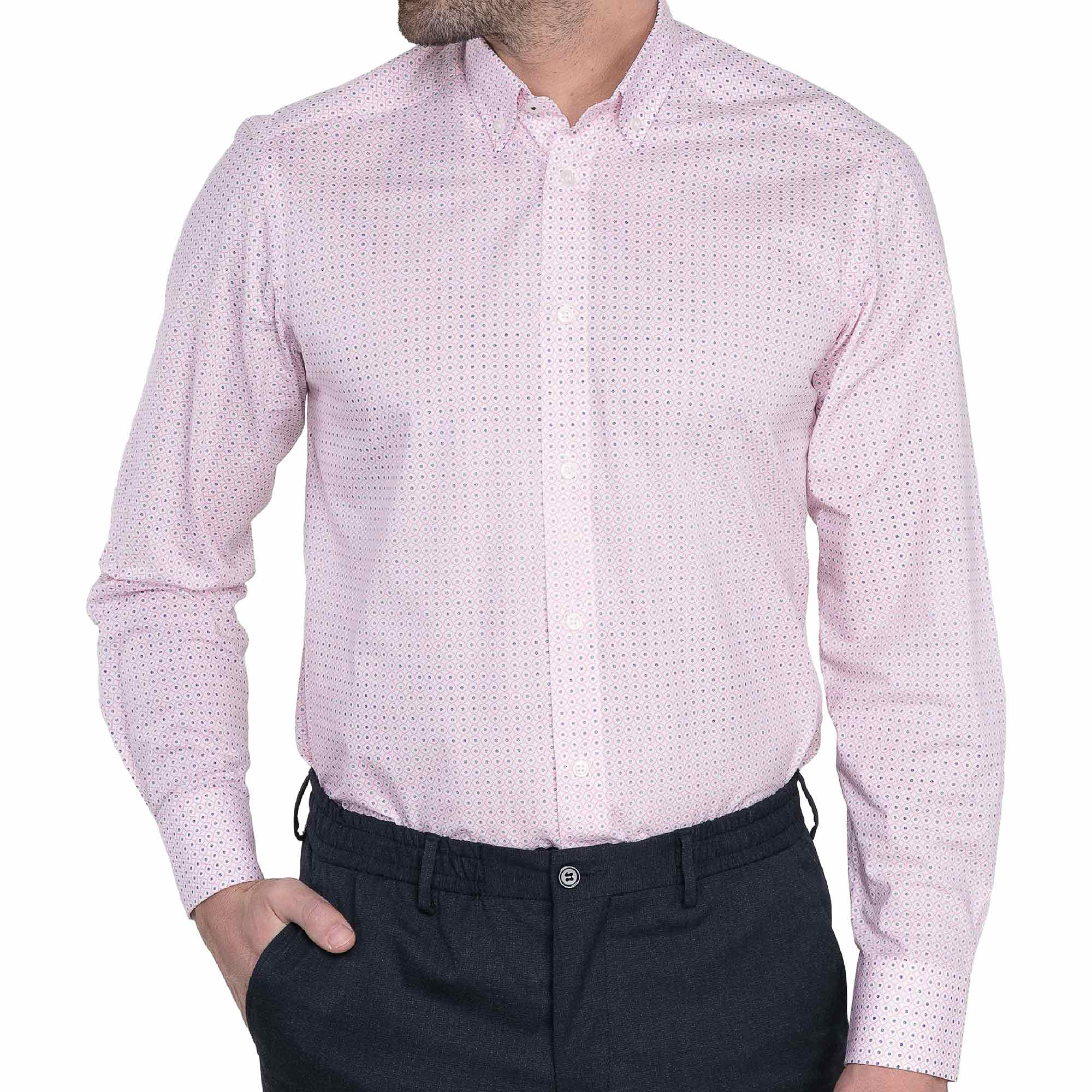 Chemise droite imprimé micro motif col boutonné