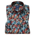 Chemise droite popeline imprimé floral col semi-italien