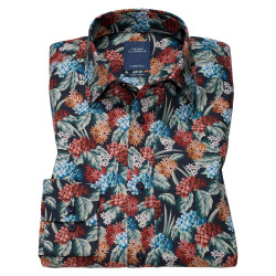 Chemise droite popeline imprimé floral col semi-italien