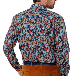 Chemise droite popeline imprimé floral col semi-italien