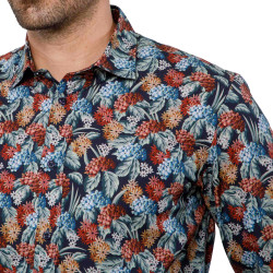 Chemise droite popeline imprimé floral col semi-italien