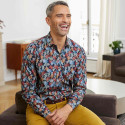 Chemise droite popeline imprimé floral col semi-italien