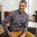 Chemise droite popeline imprimé floral col semi-italien