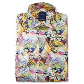 Chemise droite coton imprimée impressionniste col italien (2)