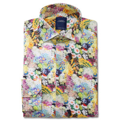 Chemise droite coton imprimée impressionniste col italien