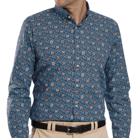 Chemise droite coton imprimée Corfou col boutonné