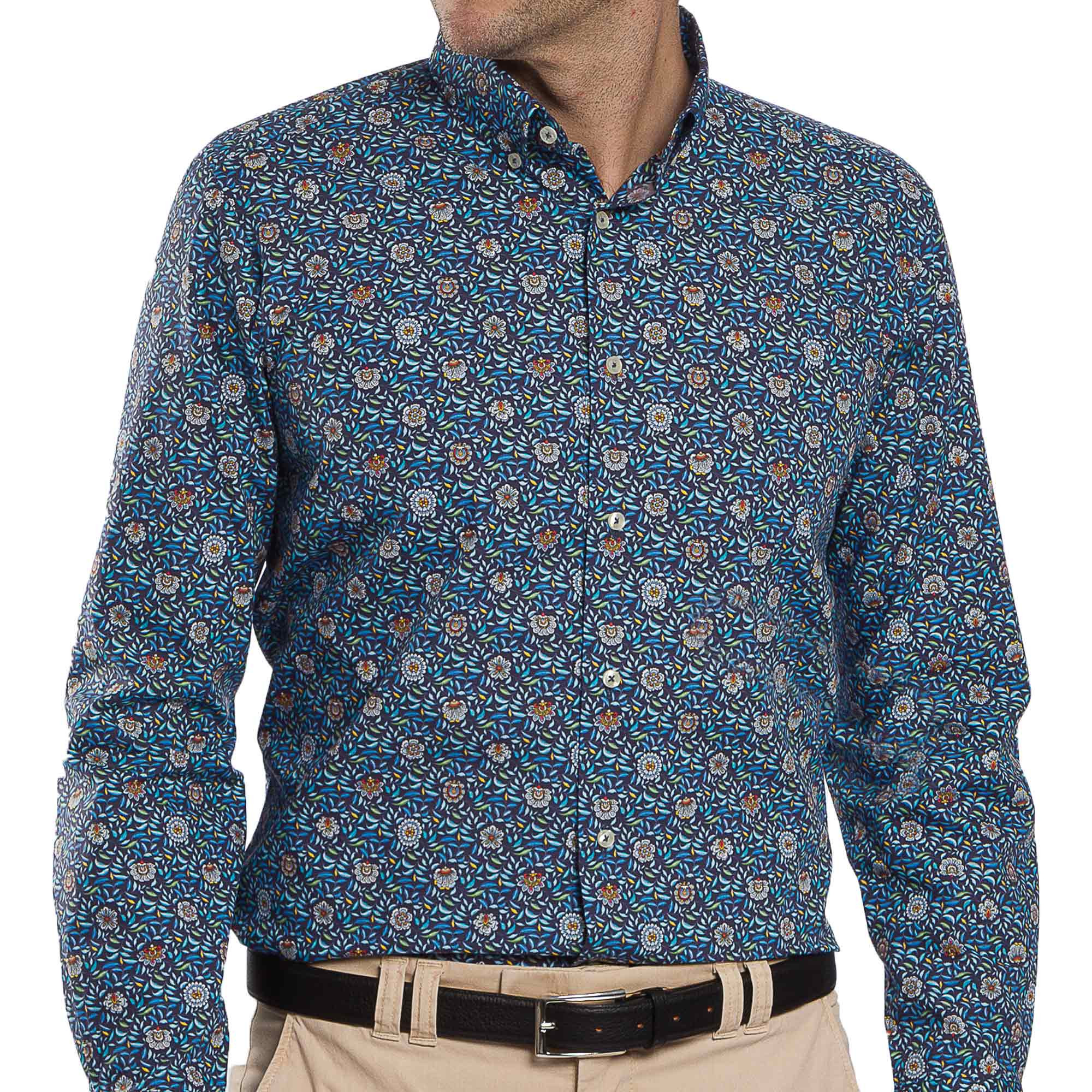 Chemise droite coton imprimée Corfou col boutonné