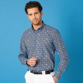 Chemise droite coton imprimée Corfou col boutonné (2)