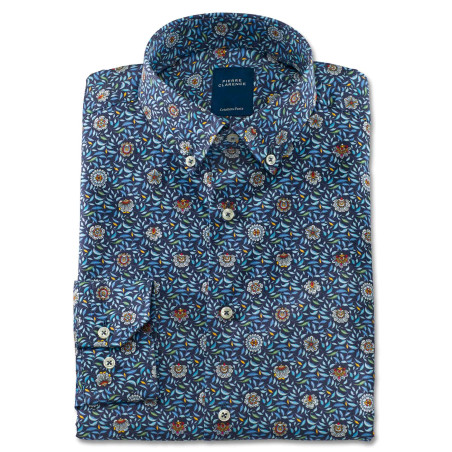Chemise droite coton imprimée Corfou col boutonné