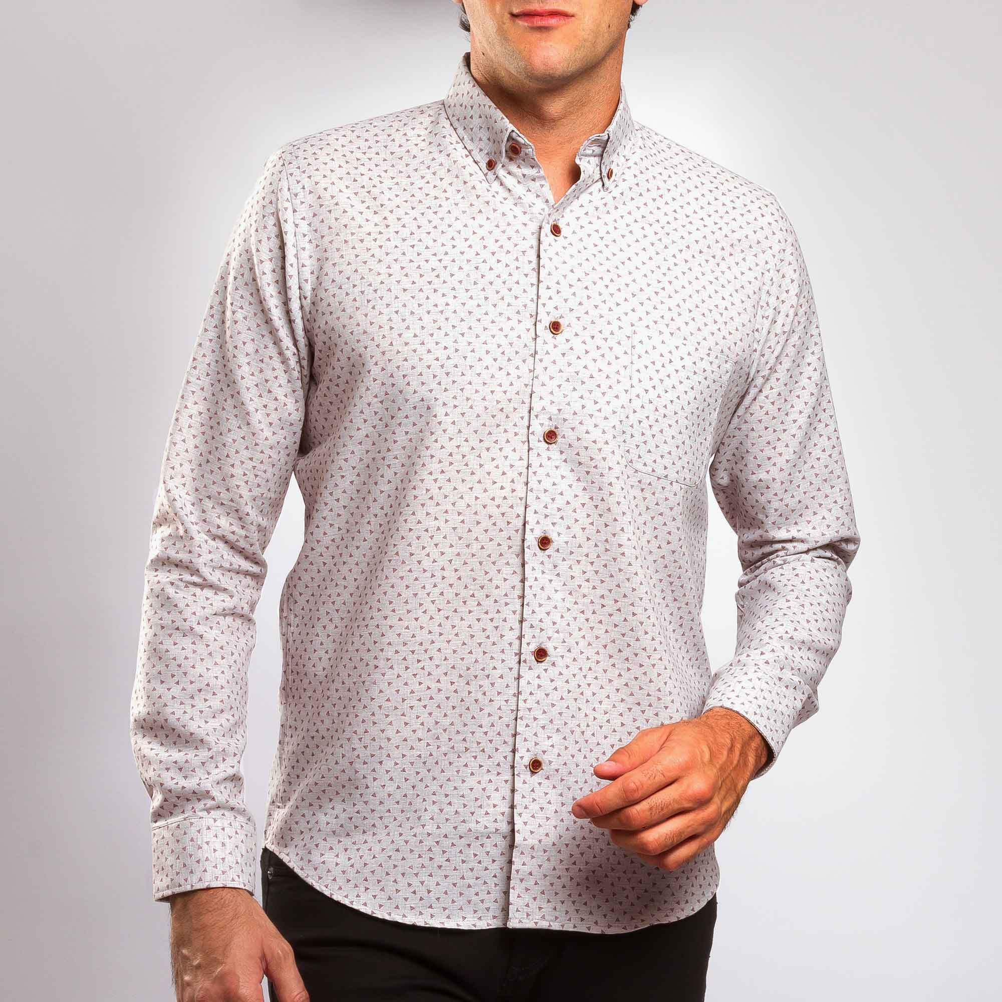 Chemise droite coton imprimé triangle col boutonné
