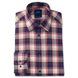 Chemise droite coton carreaux col semi-italien