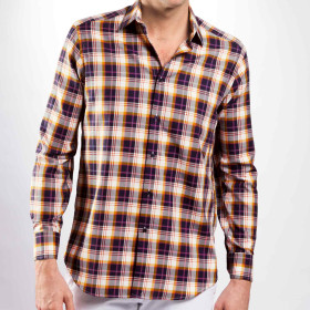 Chemise droite coton carreaux col semi-italien, Encolure : 39/40, Couleur : Multicolore, par l’Homme Moderne.